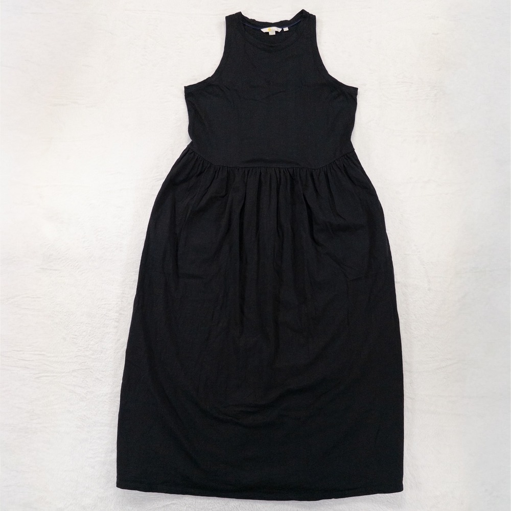 Boden Midi Dress US 10 Black Sleeveless Cotton Slub Knit Pocket Casual Coastal